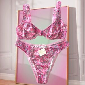 NWT For Love & Lemons Pink Floral Bra Panty Set Size M